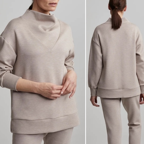 Varley Sweaters - Varley Modena Longline Sweat Pullover, Taupe Marl, size L